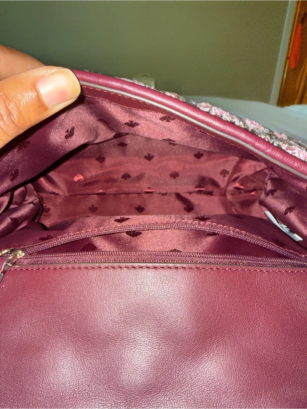 kate spade Pink and Black Tweed Chain Shoulder Bag with Silver Hardware